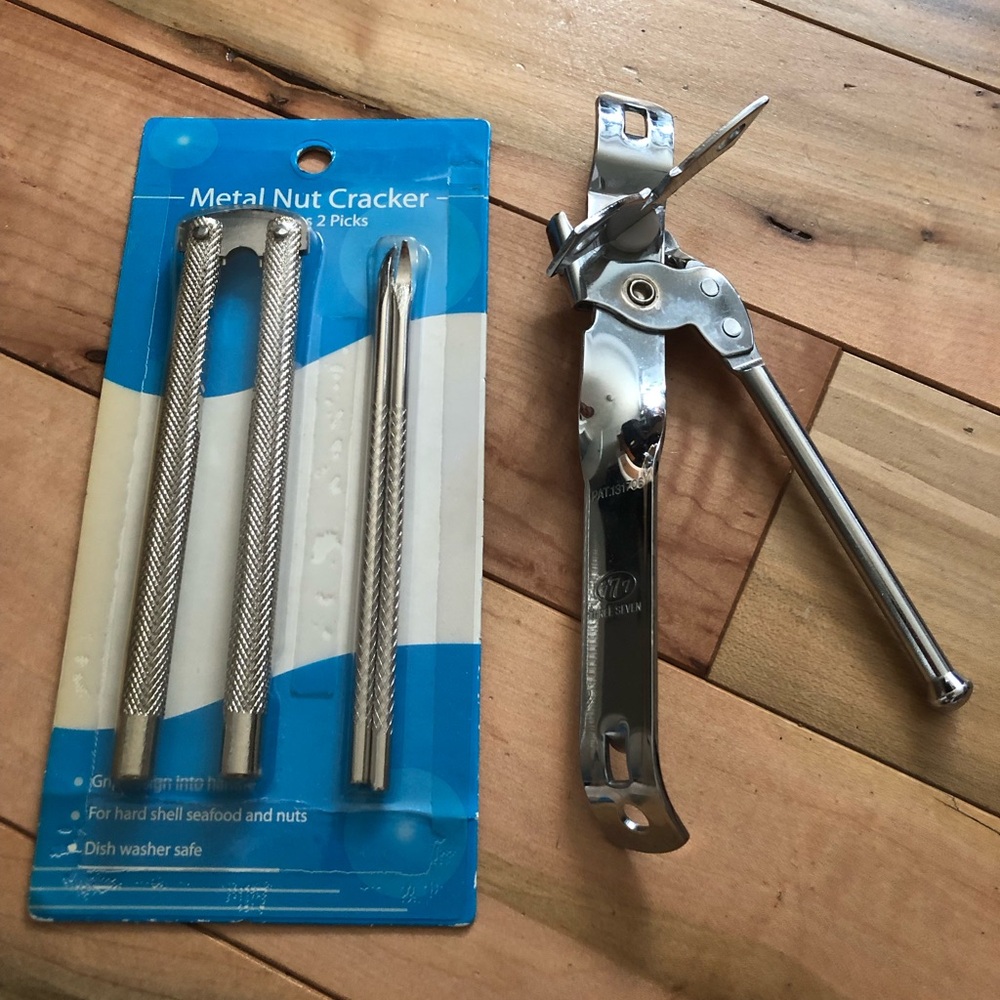 Stainless Steel Nutcracker and Picks Set - Silver can opener.
